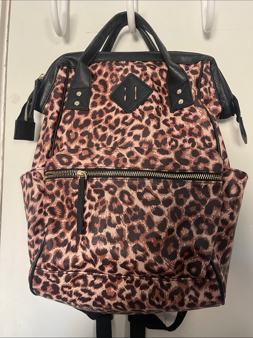 Leopard Print Women's leather backpack